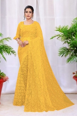 NexxaFashion Self Design Bollywood Net Saree(Yellow)