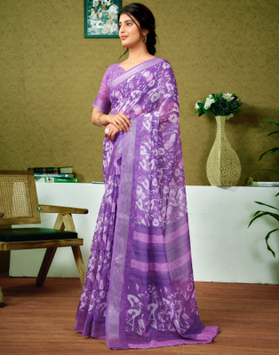 Samah Printed Bollywood Linen Saree(Purple)