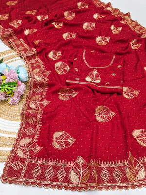 NAMI ENTERPRISE Embroidered, Floral Print Bollywood Chiffon Saree(Red)