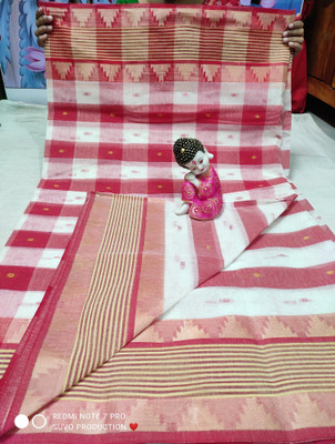 Moumitasaree Solid/Plain, Self Design Tant Pure Cotton Saree(Red, White)