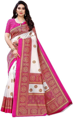 Moda Rapido Printed Bollywood Pure Silk Saree(Pink, White)
