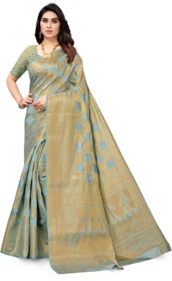 SERONA FABRICS Self Design, Printed, Embroidered, Woven Banarasi Jacquard, Cotton Silk Saree(Grey)