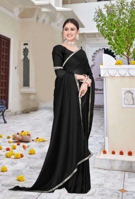 BK COLLECTION Solid/Plain Bollywood Georgette Saree(Black)
