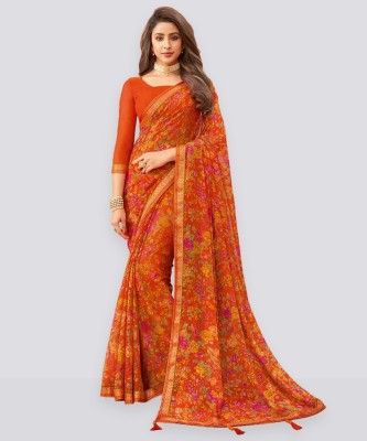 Samah Geometric Print, Printed, Embellished Bollywood Georgette, Chiffon Saree(Orange)