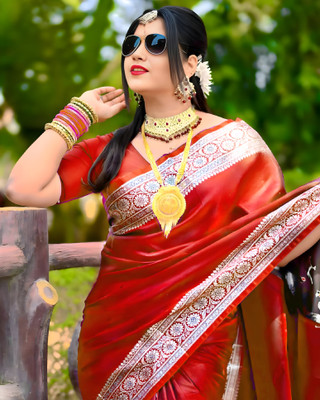 Weaver store Self Design Banarasi Nylon Saree(Red)