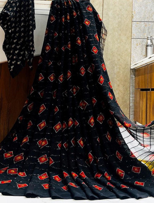 Bombey Velvat Fab Printed Bandhani Chiffon, Georgette Saree(Black)