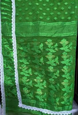 sharee Embellished Jamdani Cotton Blend Saree(Light Green)