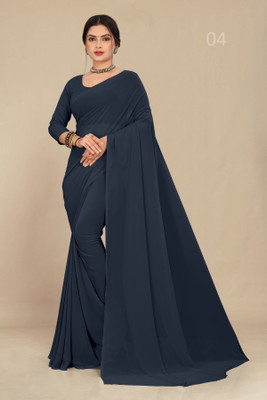 STAVA CREATION Solid/Plain Daily Wear Georgette Saree(Grey)