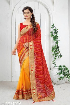 DRESSFLEX Printed Bandhani Georgette Saree(Yellow)