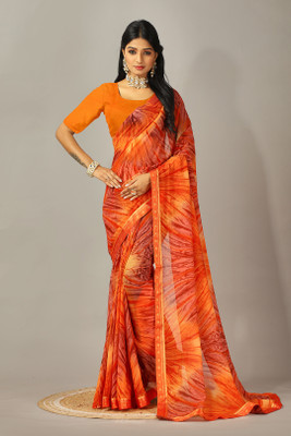 Kanooda Prints Printed Bollywood Georgette Saree(Orange)