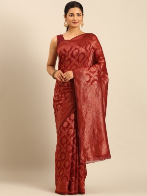 FASHION PETALS Woven Daily Wear Cotton Blend Saree(Maroon)