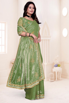 TANNU FAB Embroidered Bollywood Brasso Saree(Light Green)