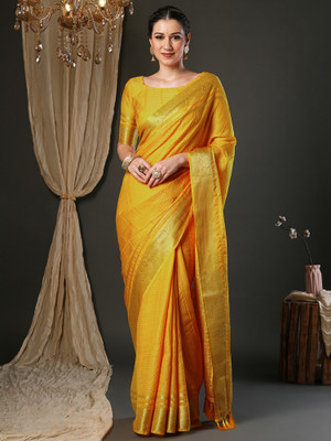Tasrika Woven Banarasi Viscose Rayon Saree(Yellow)
