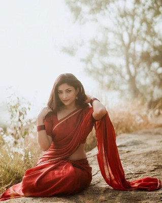 Arpita Fashion Solid/Plain, Self Design Bollywood Georgette Saree(Maroon)