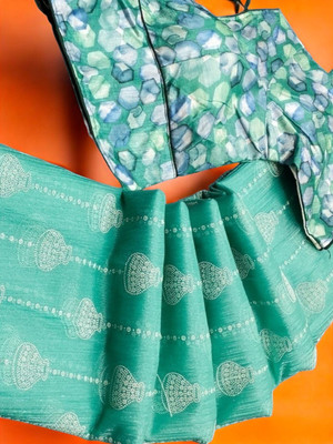 Sachita Printed Chanderi Georgette Saree(Light Blue)