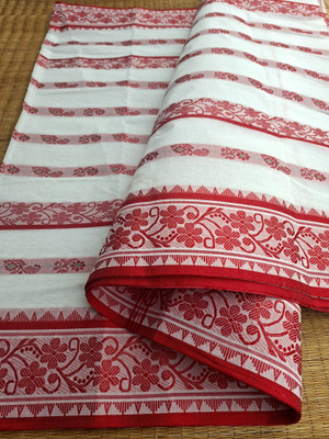 Dristikone Woven Tant Pure Cotton Saree(White, Red)
