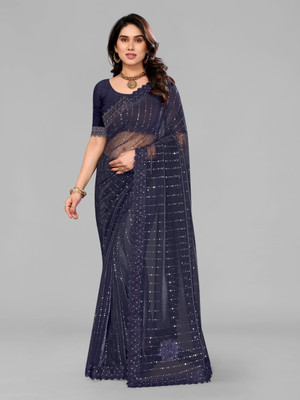 AKFABRICS Digital Print Daily Wear Lycra Blend Saree(Dark Blue)