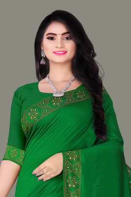 SHIVAYFAB Embellished Chanderi Georgette, Chiffon Saree(Green)