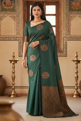 SuratSareeMall Woven, Self Design Banarasi Jacquard Saree(Dark Green)