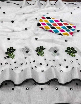 Sayal Creation Self Design Daily Wear Cotton Linen Saree(Black)