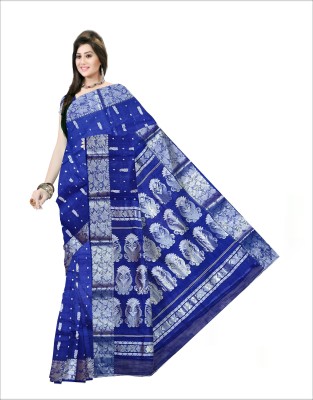 Pradip Fabrics Self Design Tant Cotton Silk Saree(Blue)