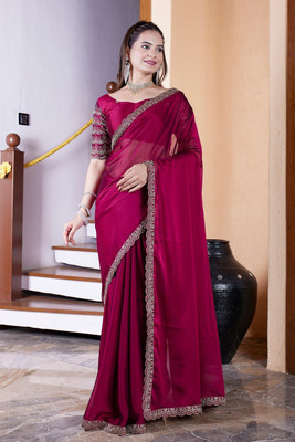 K 5 FASHION Embellished Bollywood Chiffon Saree(Purple)