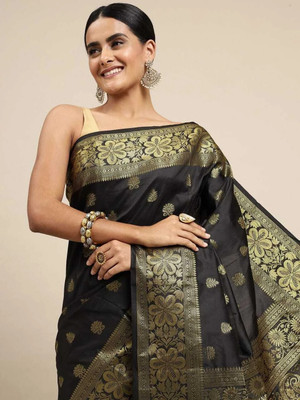 SHRIMAY Woven Kanjivaram Silk Blend Saree(Black)