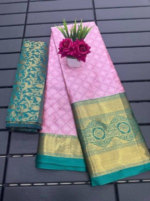 KV Fashion Woven Kanjivaram Cotton Silk Saree(Pink)