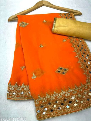 ONeCulture Embroidered Bollywood Georgette Saree(Orange)