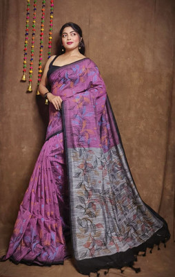 ANU INDIAN FASHION Woven Handloom Cotton Blend Saree(Pink)