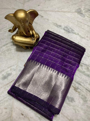 Zafreen Handloom Checkered, Woven Bhagalpuri Cotton Silk Saree(White)