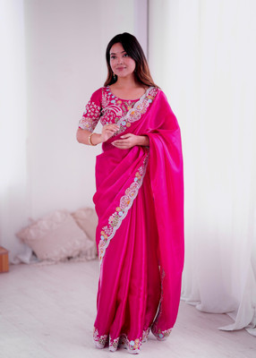 Dwarros Solid/Plain Bollywood Silk Blend Saree(Pink)
