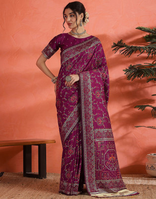 Sangria Woven, Embellished Banarasi Pure Silk Saree(Pink, Gold)