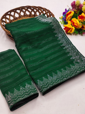 V T TRADING Self Design Bollywood Georgette Saree(Green)