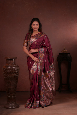 Tasrika Printed Banarasi Cotton Silk Saree(Maroon)