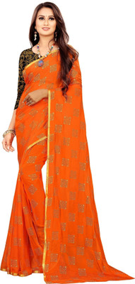 mamtasaree Printed Bollywood Net, Chiffon Saree(Orange)