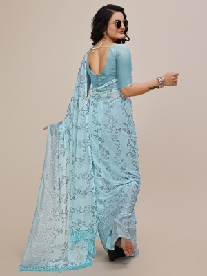 SHAYONAM Embellished Bollywood Chiffon, Georgette Saree(Light Blue)