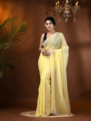 Desh Bidesh Solid/Plain, Woven Handloom Handloom Cotton Silk, Pure Cotton Saree(Yellow)