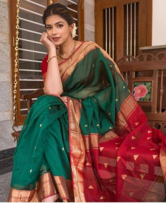 frenzy design Embellished, Woven, Self Design Banarasi Jacquard, Silk Blend Saree(Green)