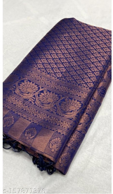 pluze fashion studio Woven Kanjivaram Pure Silk Saree(Blue)
