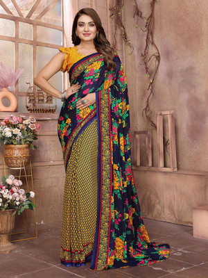 Moda Rapido Floral Print Bollywood Georgette Saree(Yellow)