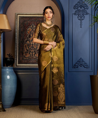 Vichitra Woven, Self Design Banarasi Tissue, Silk Blend Saree(Gold)