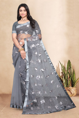 Aadimam Creation Embroidered Bollywood Net Saree(Grey)
