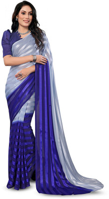 Moda Rapido Striped Daily Wear Satin Saree(Blue)