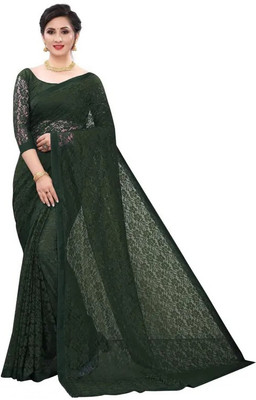 Vragi Woven Bollywood Net Saree(Dark Green)