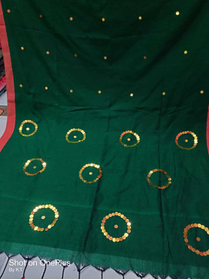 BRYNBRIT Temple Border, Woven Handloom Cotton Blend Saree(Multicolor)
