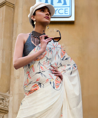 Sareemall Printed Bollywood Satin Saree(Cream)