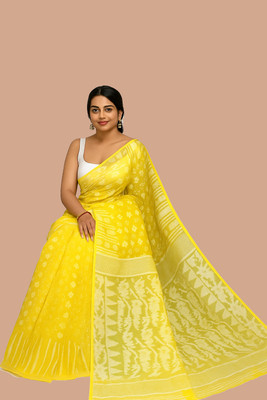 Happy Creation Woven Jamdani Handloom Cotton Blend Saree(Multicolor)
