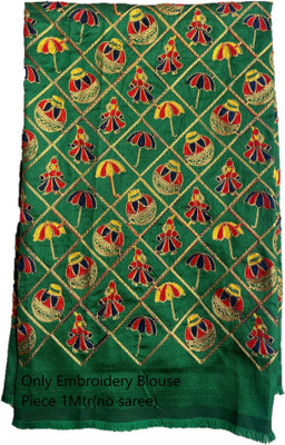 Shantuba textiles Embroidered Banarasi Silk Blend Saree(Green)