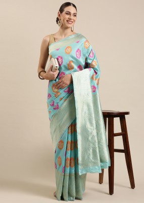 Divastri Woven Bollywood Silk Blend Saree(Light Blue)